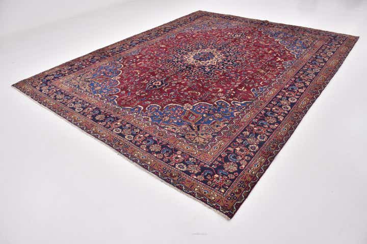 9' 9 x 12' 7 Hand Knotted Mashad Persian Wool Rug