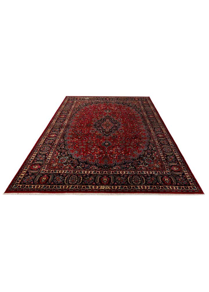 9' 7 x 12' 10 Hand Knotted Mashad Persian Wool Rug