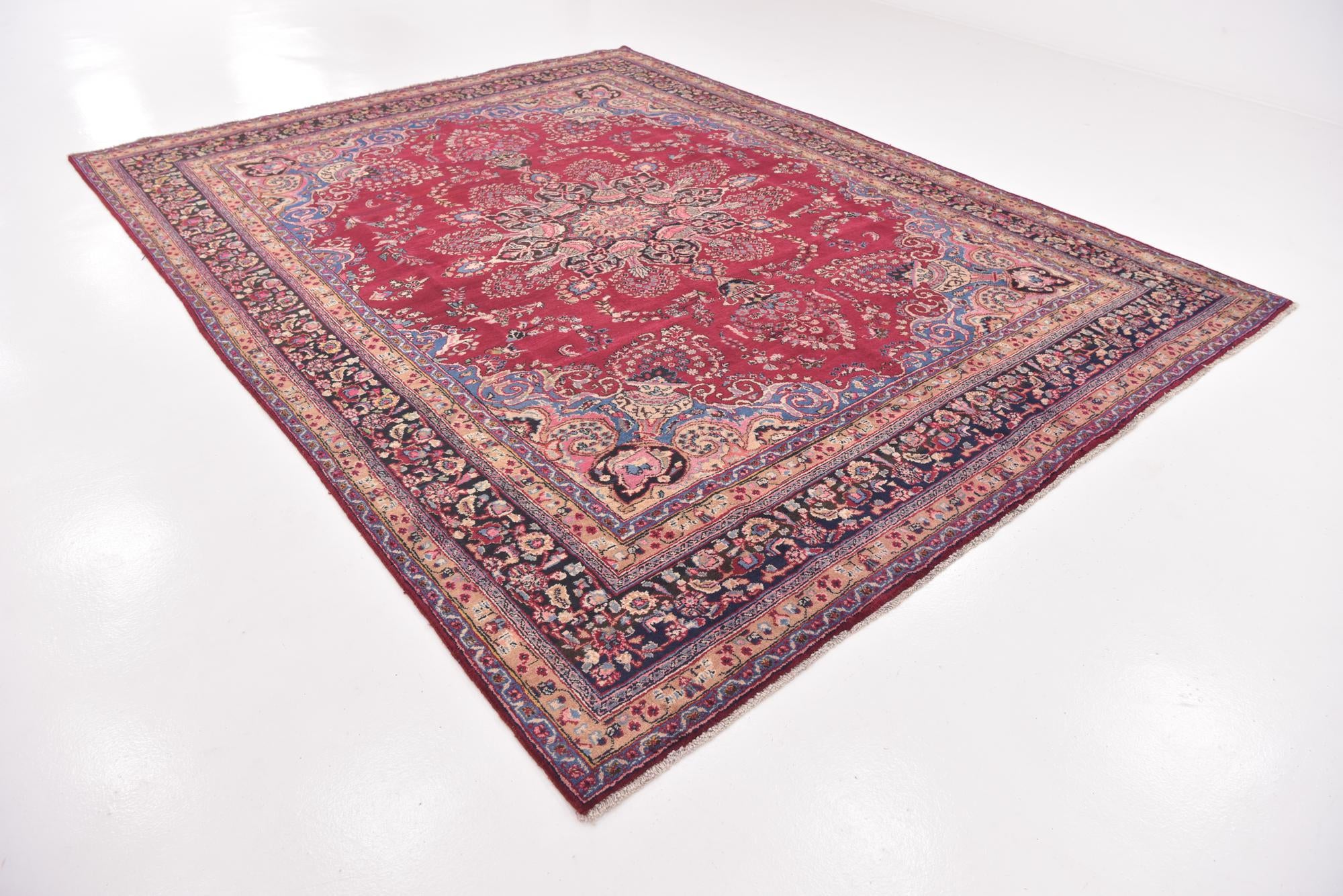 9' 6 x 12' 6 Hand Knotted Mashad Persian Wool Rug