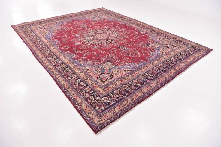 Detail image of 9' 6 x 12' 6 Hand Knotted Mashad Persian Wool Rug
