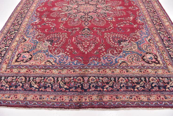 Detail image of 9' 6 x 12' 6 Hand Knotted Mashad Persian Wool Rug