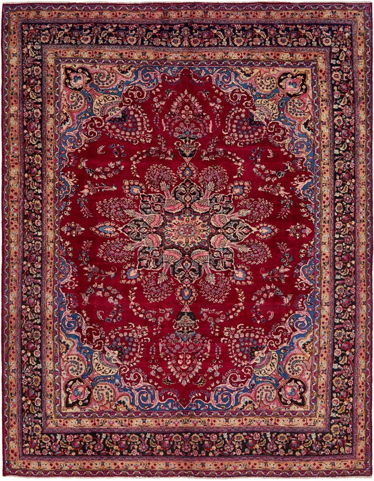 Detail image of 9' 6 x 12' 6 Hand Knotted Mashad Persian Wool Rug