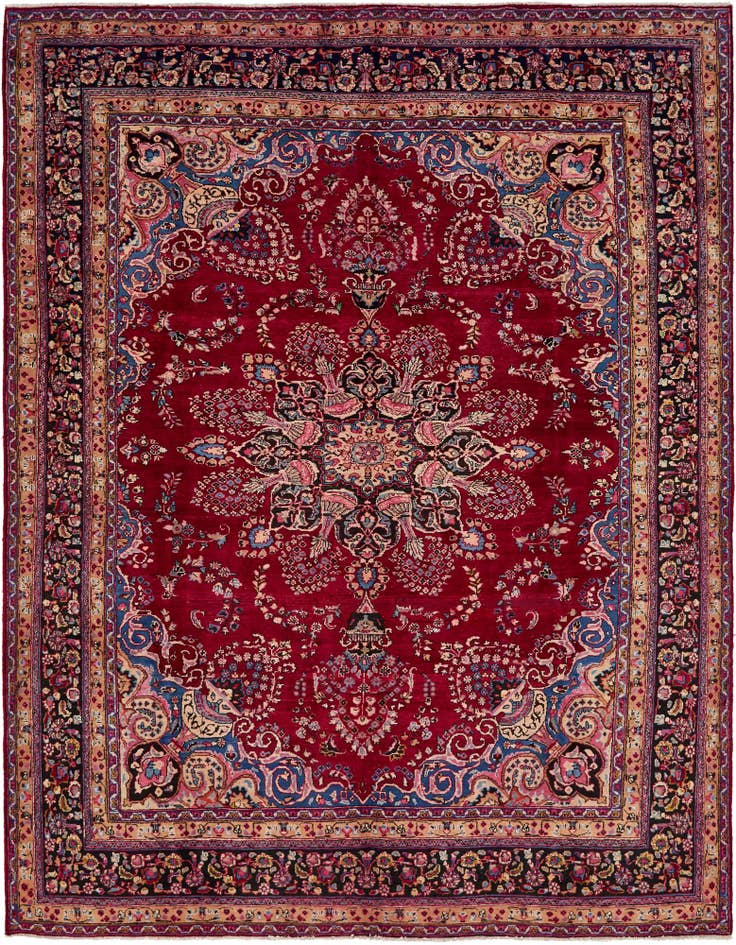 Detail image of 9' 6 x 12' 6 Hand Knotted Mashad Persian Wool Rug