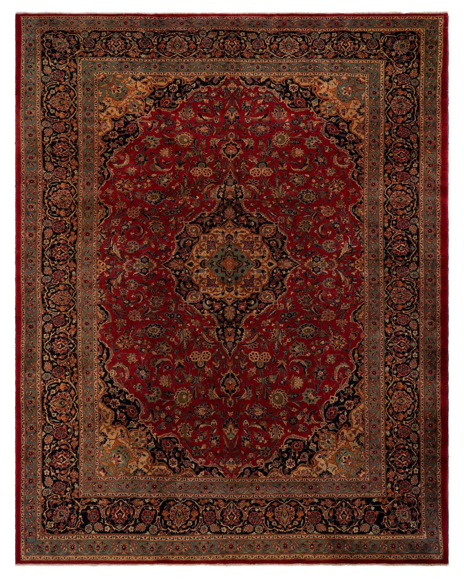 10' 1 x 12' 6 Hand Knotted Mashad Persian Wool Rug