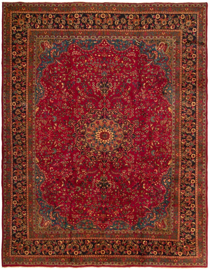 Detail image of 9' 8 x 12' 8 Hand Knotted Mashad Persian Wool Rug