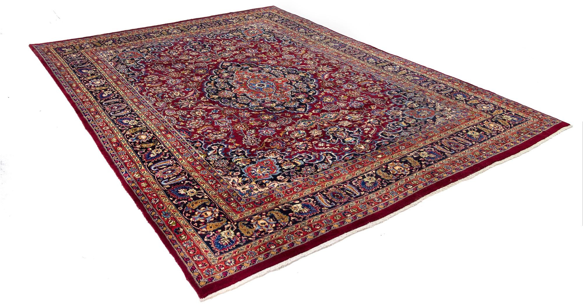 9' 6 x 13' 1 Hand Knotted Mashad Persian Wool Rug