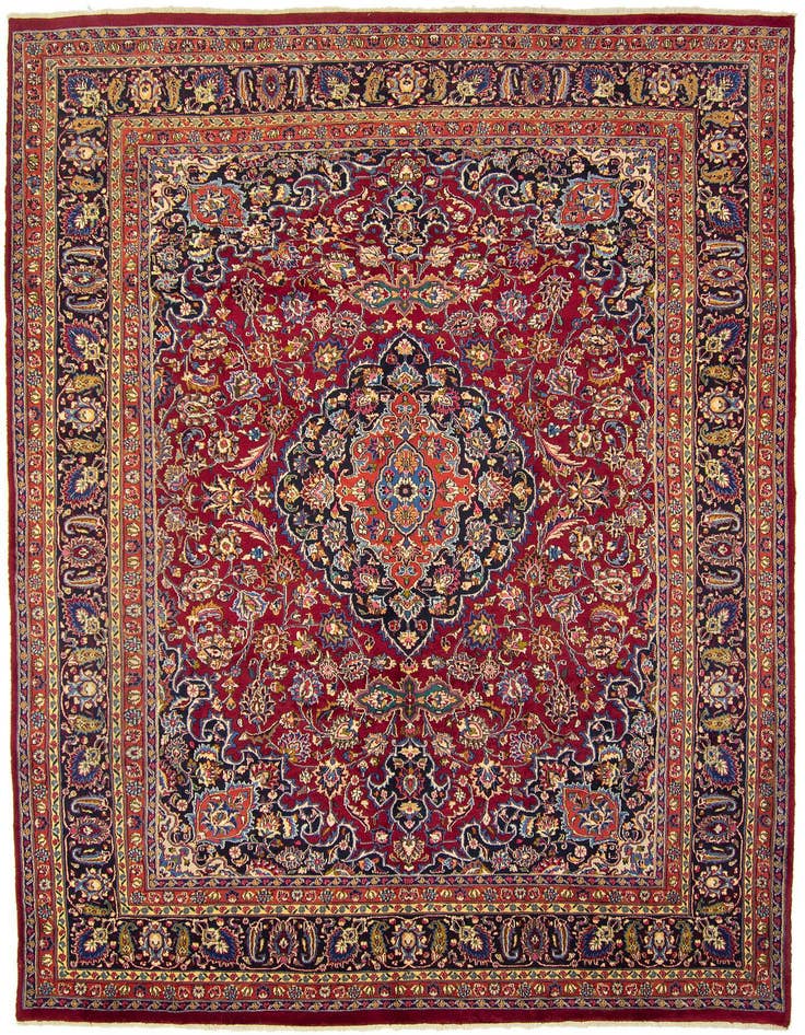 Detail image of 9' 6 x 13' 1 Hand Knotted Mashad Persian Wool Rug