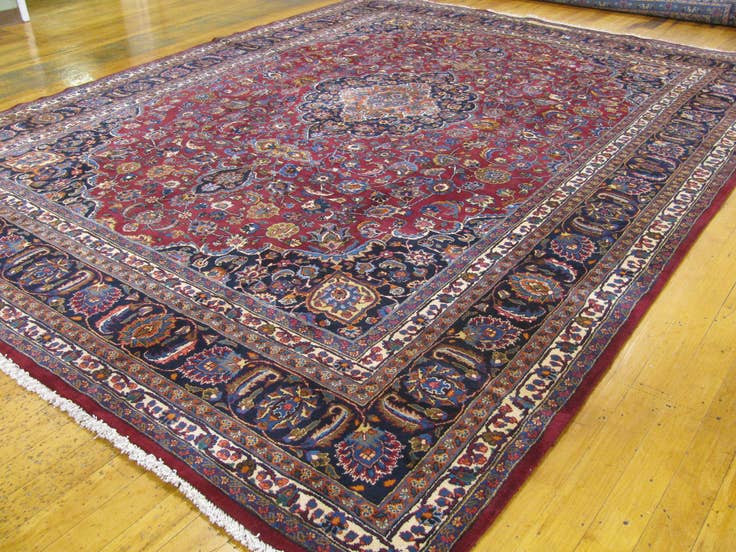 Detail image of 9' 11 x 12' 7 Hand Knotted Mashad Persian Wool Rug