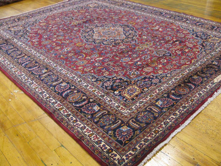 Detail image of 9' 11 x 12' 7 Hand Knotted Mashad Persian Wool Rug