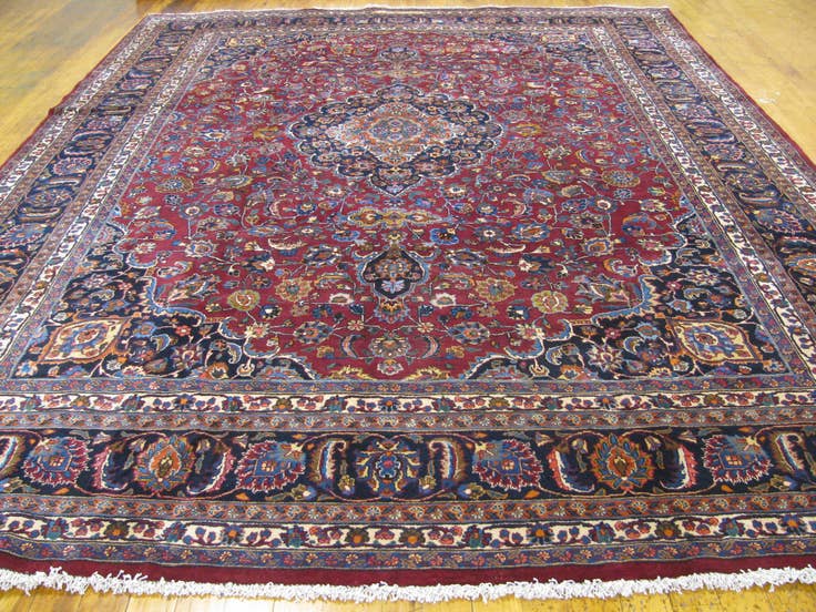 Detail image of 9' 11 x 12' 7 Hand Knotted Mashad Persian Wool Rug