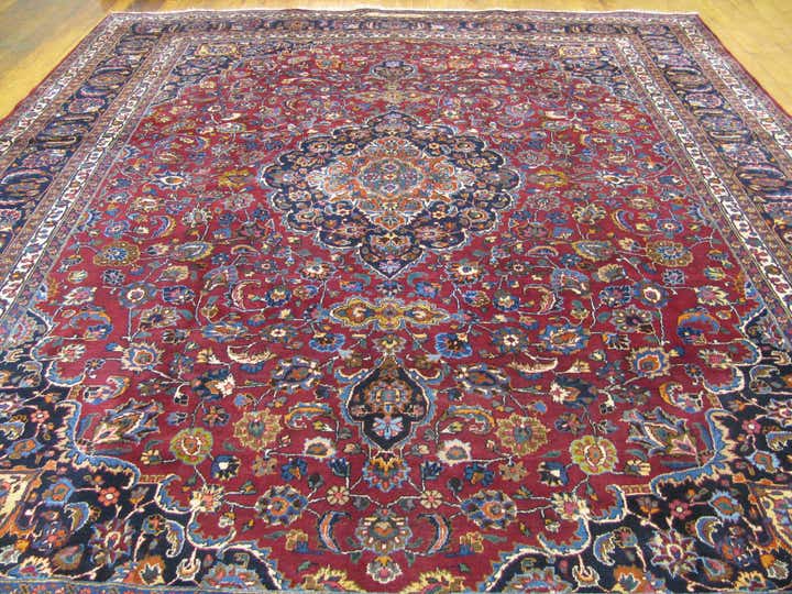 9' 11 x 12' 7 Hand Knotted Mashad Persian Wool Rug