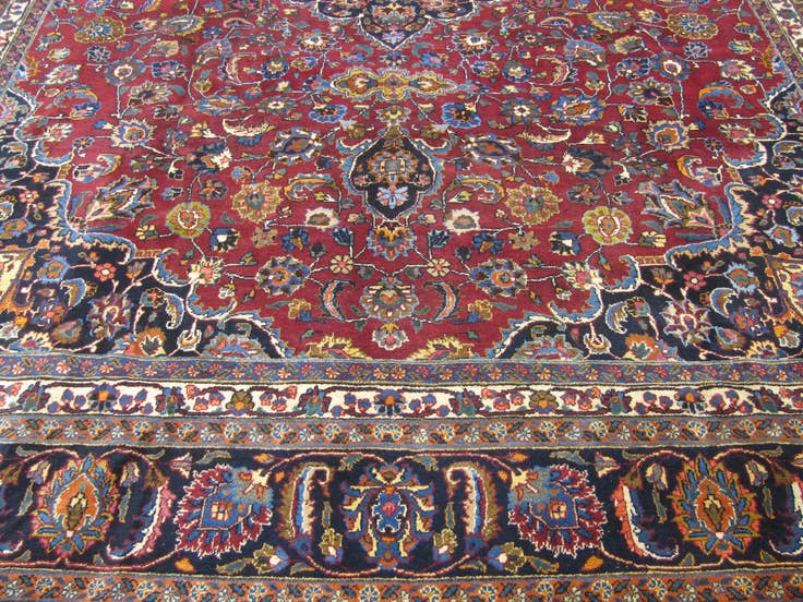 Detail image of 9' 11 x 12' 7 Hand Knotted Mashad Persian Wool Rug