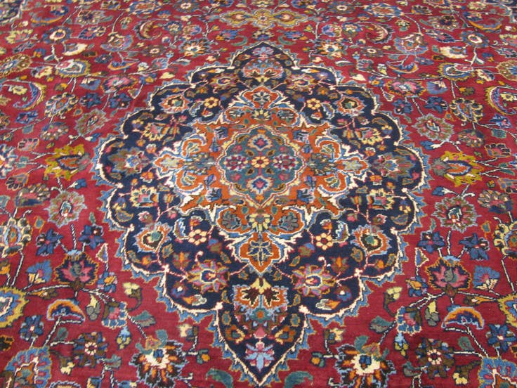 Detail image of 9' 11 x 12' 7 Hand Knotted Mashad Persian Wool Rug