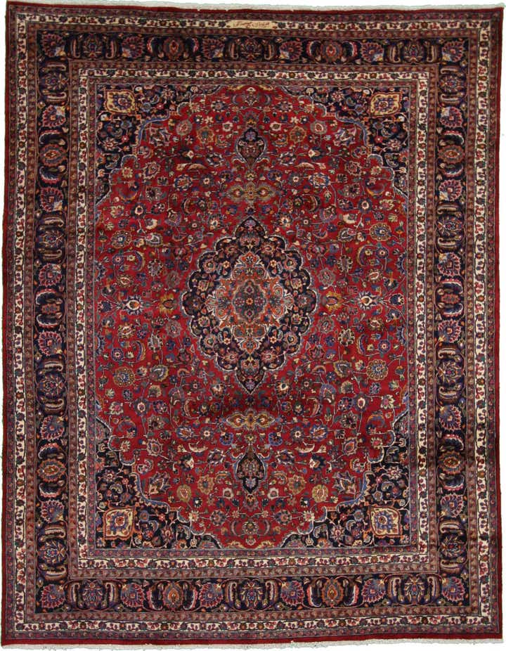 9' 11 x 12' 7 Hand Knotted Mashad Persian Wool Rug