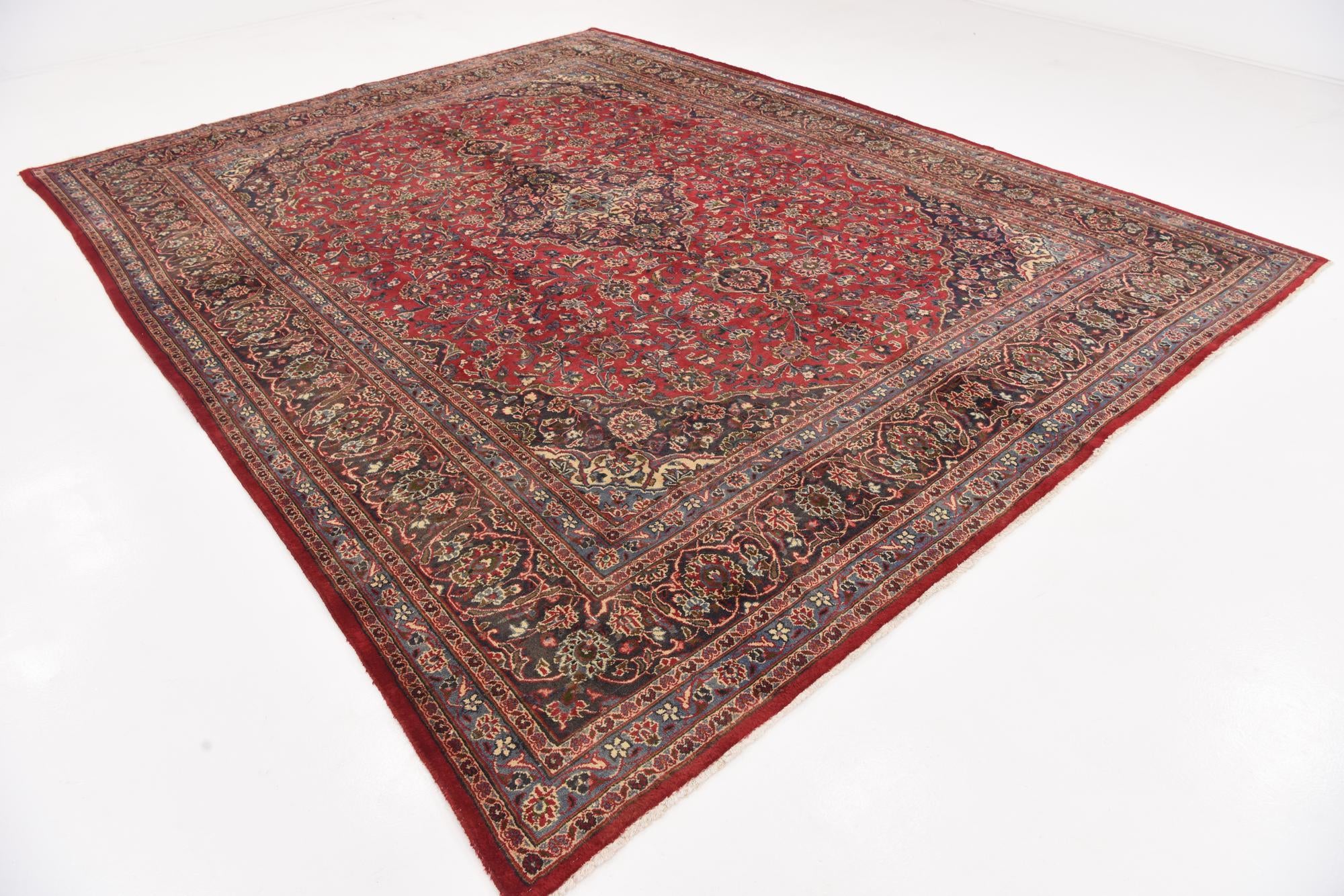 9' 9 x 12' 6 Hand Knotted Mashad Persian Wool Rug