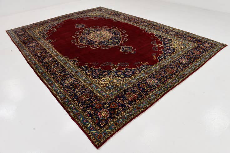 Detail image of 9' 10 x 13' 3 Hand Knotted Mashad Persian Wool Rug