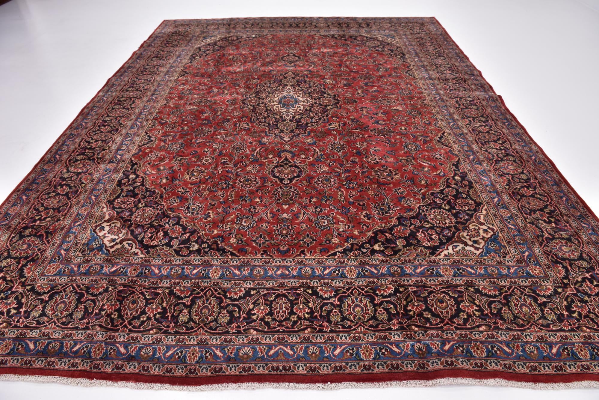 9' 7 x 12' 10 Hand Knotted Mashad Persian Wool Rug