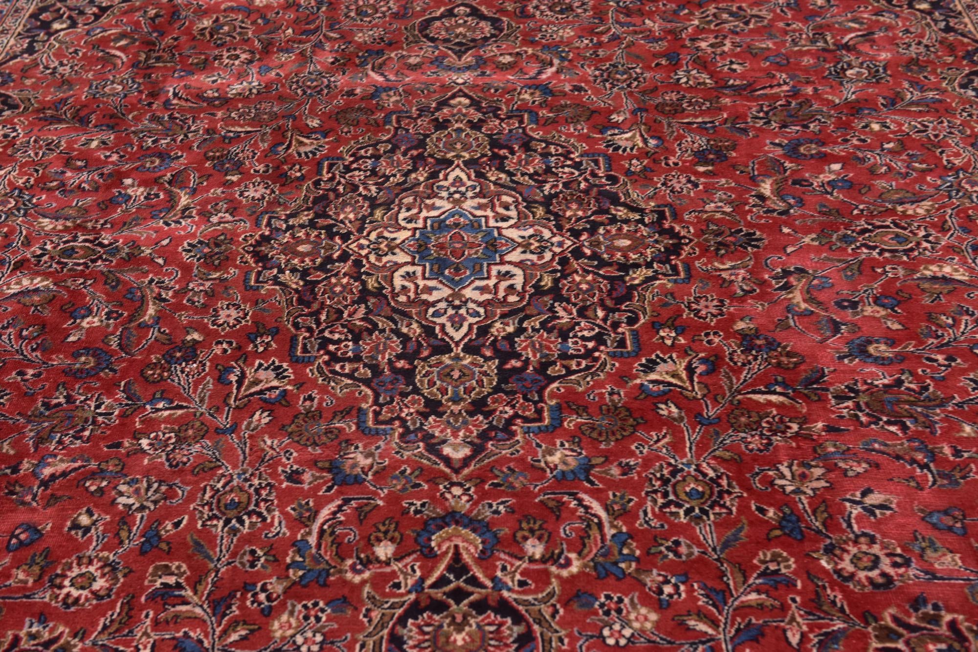 9' 7 x 12' 10 Hand Knotted Mashad Persian Wool Rug