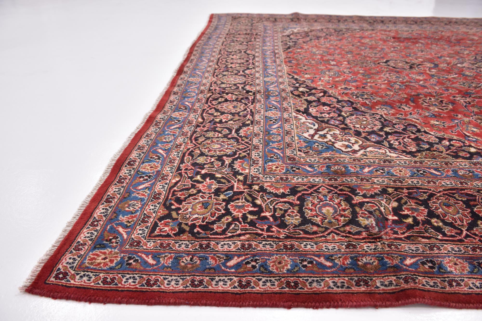 9' 7 x 12' 10 Hand Knotted Mashad Persian Wool Rug