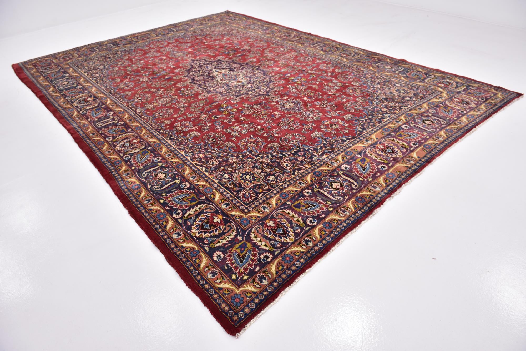 9' 6 x 13' Hand Knotted Mashad Persian Wool Rug