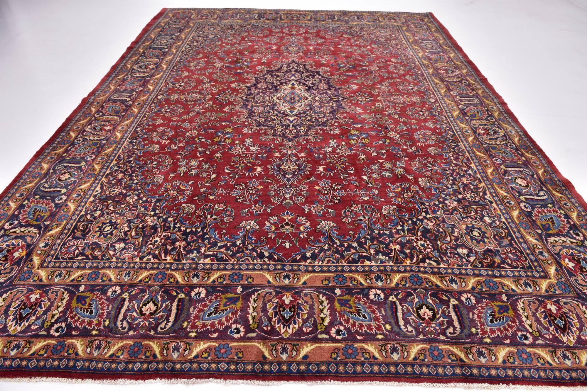 9' 6 x 13' Hand Knotted Mashad Persian Wool Rug