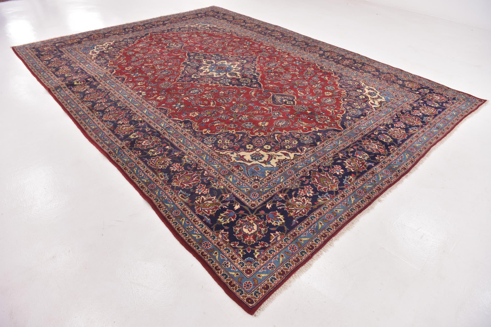 9' 6 x 12' 10 Hand Knotted Mashad Persian Wool Rug