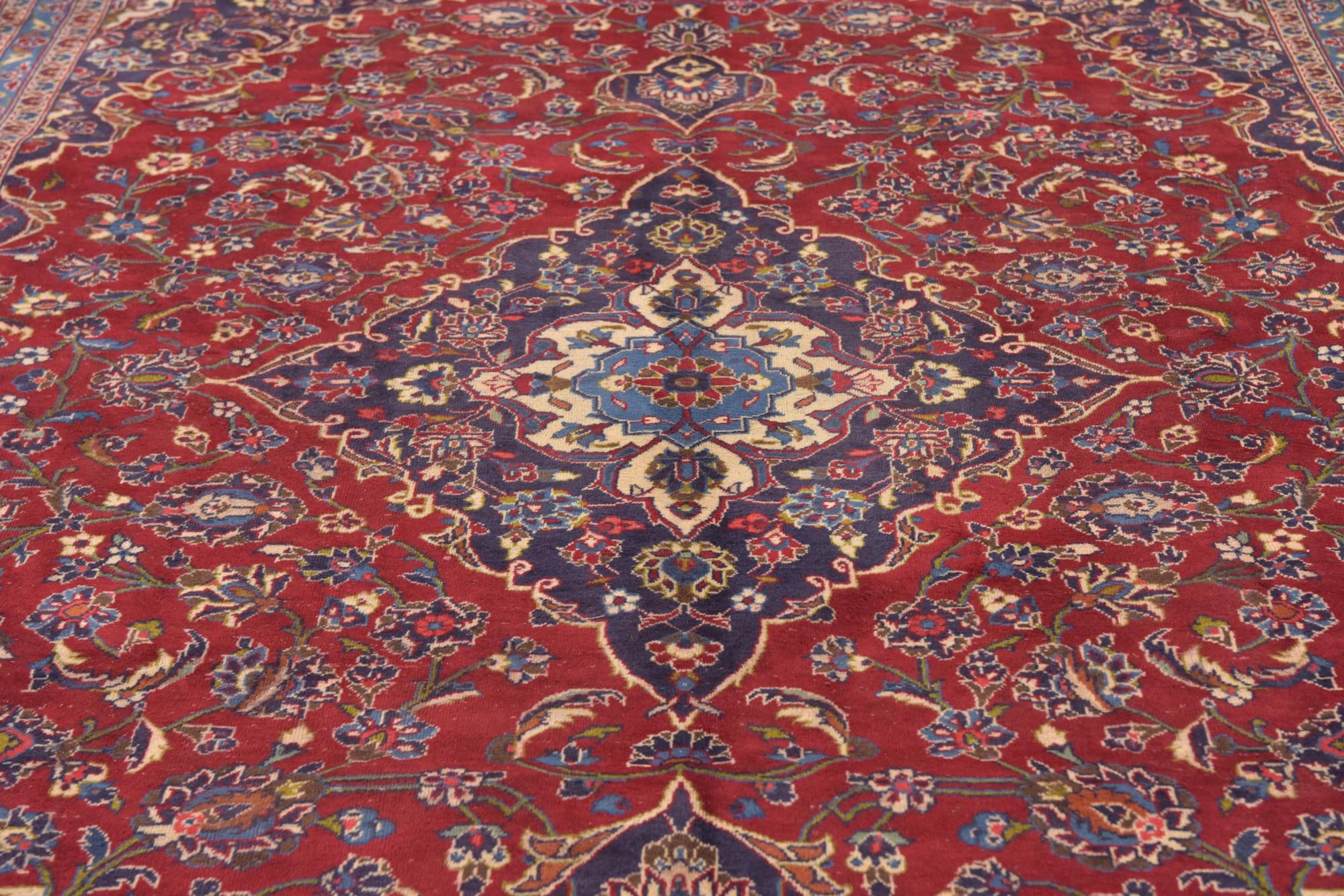 9' 6 x 12' 10 Hand Knotted Mashad Persian Wool Rug