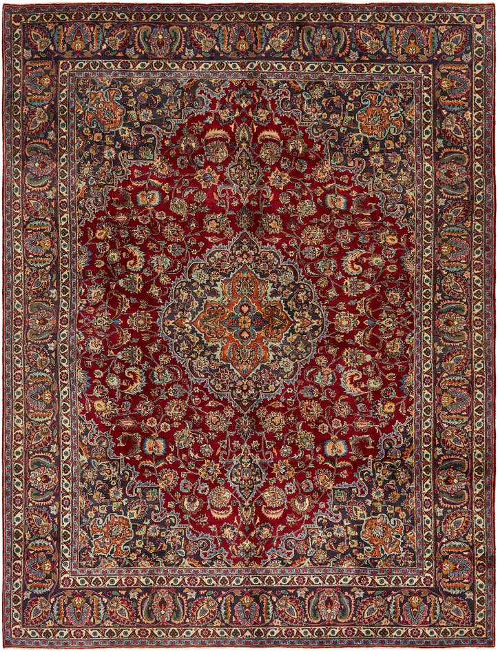 Detail image of 9' 8 x 13' Hand Knotted Mashad Persian Wool Rug