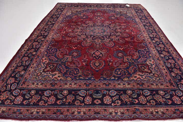 9' 7 x 12' 7 Hand Knotted Mashad Persian Wool Rug