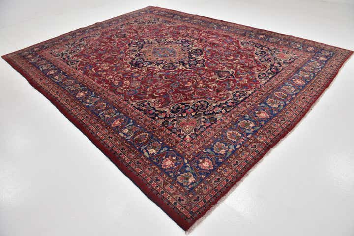 9' 9 x 12' 5 Hand Knotted Mashad Persian Wool Rug