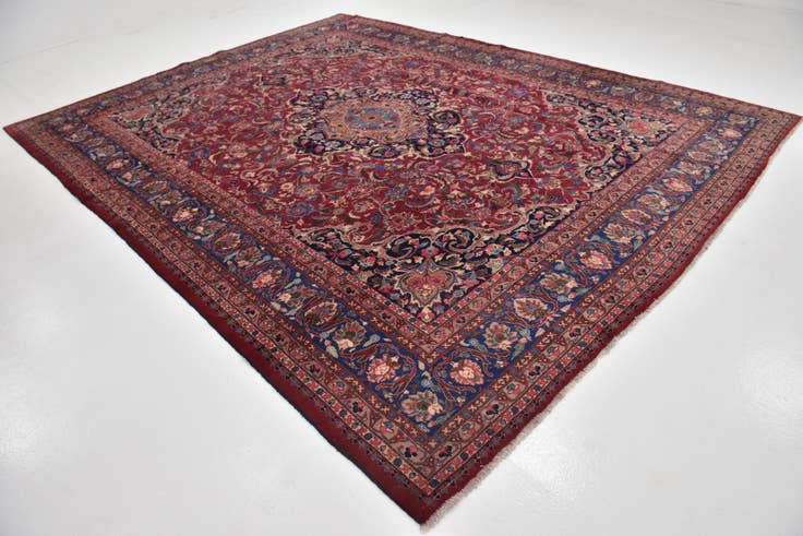 Detail image of 9' 9 x 12' 5 Hand Knotted Mashad Persian Wool Rug