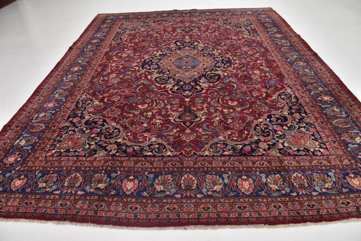 Detail image of 9' 9 x 12' 5 Hand Knotted Mashad Persian Wool Rug