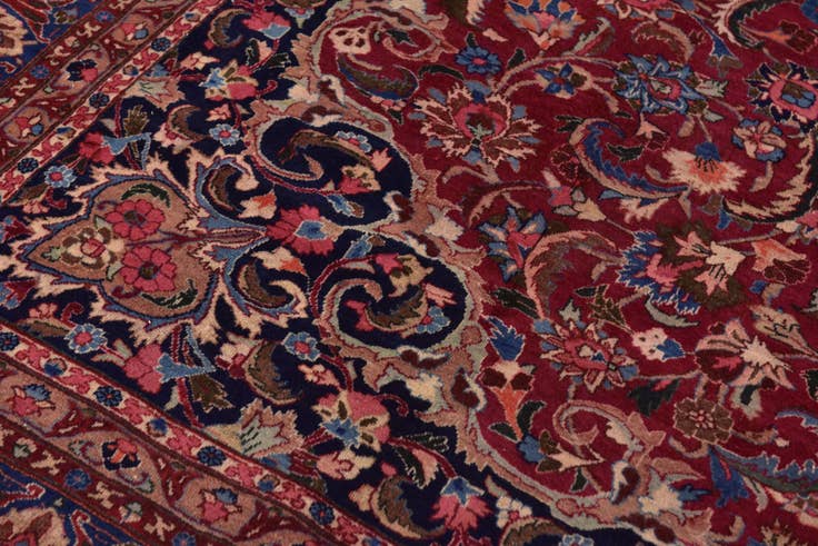 Detail image of 9' 9 x 12' 5 Hand Knotted Mashad Persian Wool Rug