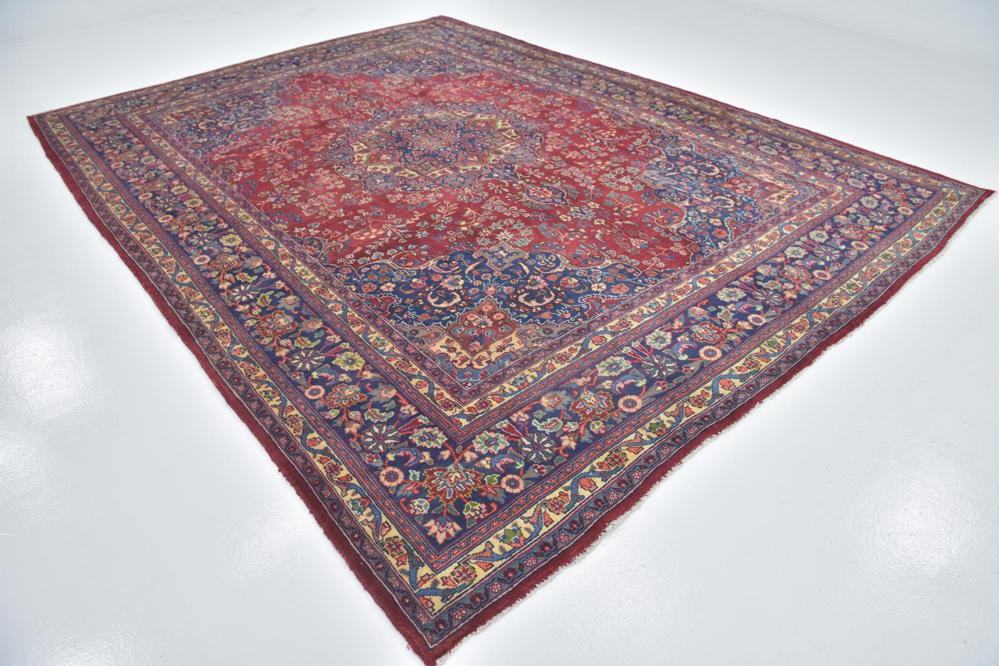 9' 8 x 13' 2 Hand Knotted Mashad Persian Wool Rug