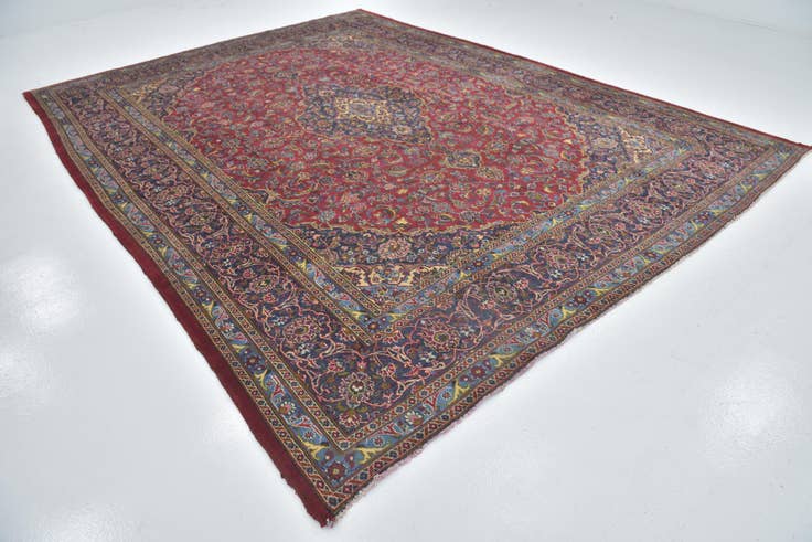 Detail image of 9' 6 x 13' Hand Knotted Mashad Persian Wool Rug