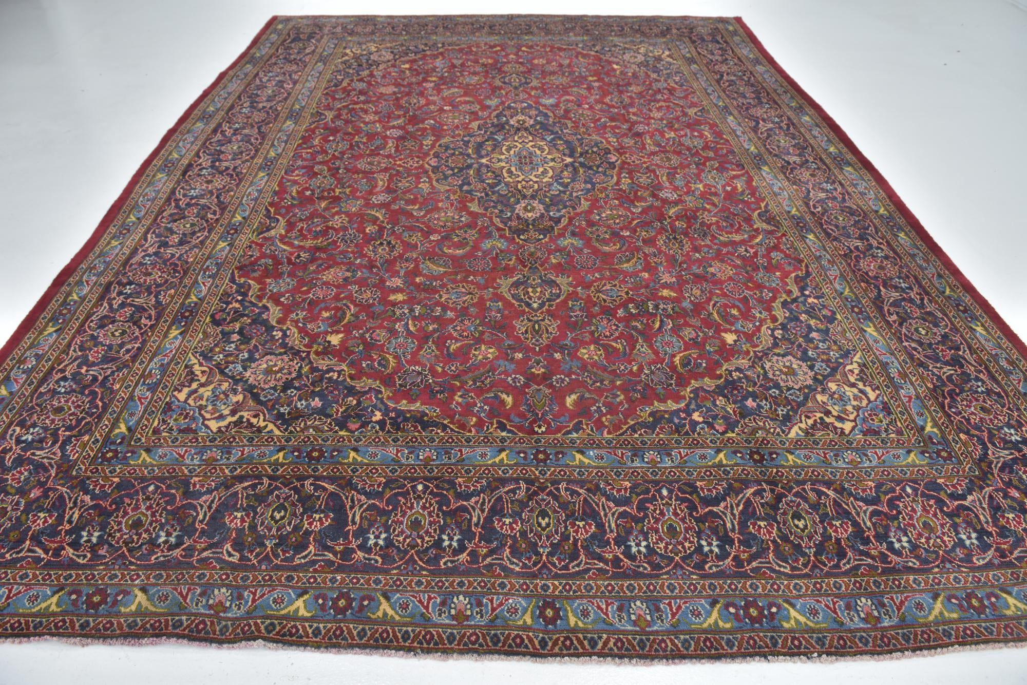 9' 6 x 13' Hand Knotted Mashad Persian Wool Rug