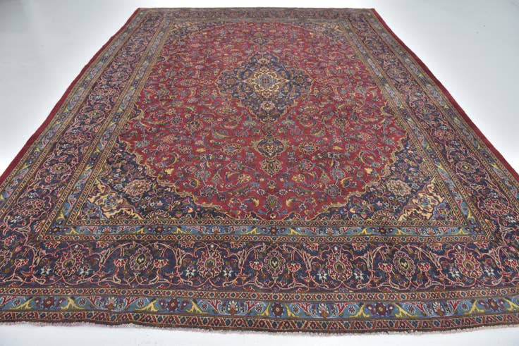 Detail image of 9' 6 x 13' Hand Knotted Mashad Persian Wool Rug