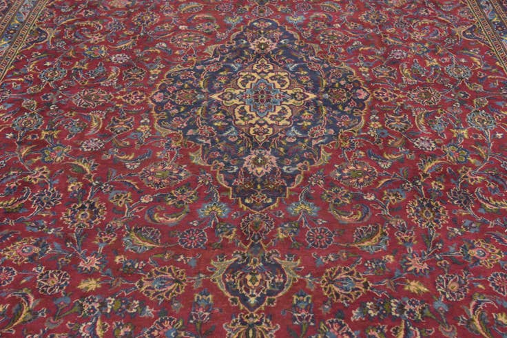 Detail image of 9' 6 x 13' Hand Knotted Mashad Persian Wool Rug