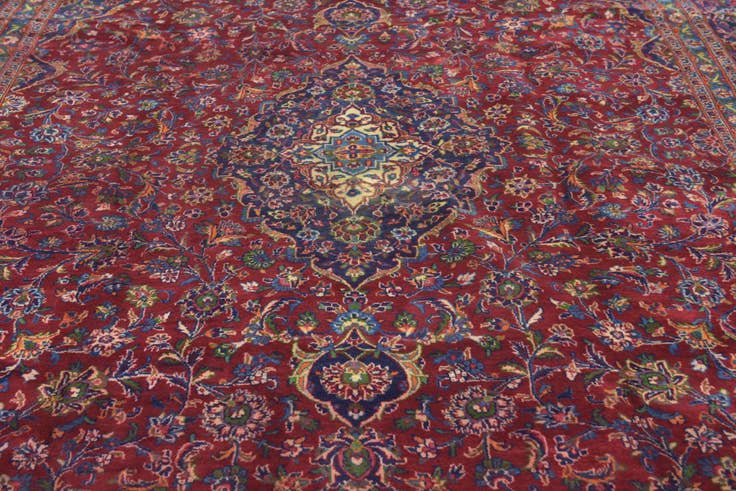Detail image of 9' 9 x 13' 2 Hand Knotted Mashad Persian Wool Rug