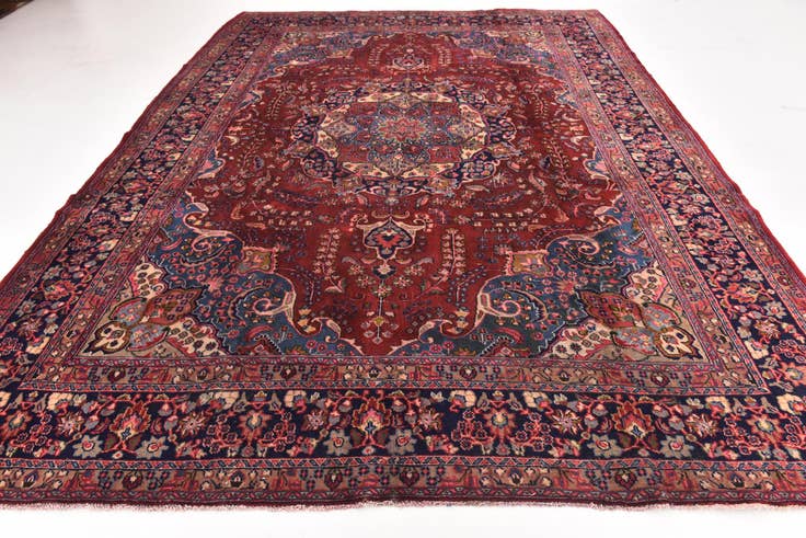 Detail image of 9' 5 x 12' 7 Hand Knotted Mashad Persian Wool Rug
