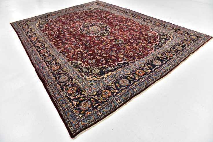 Detail image of 9' 4 x 12' 3 Hand Knotted Mashad Persian Wool Rug