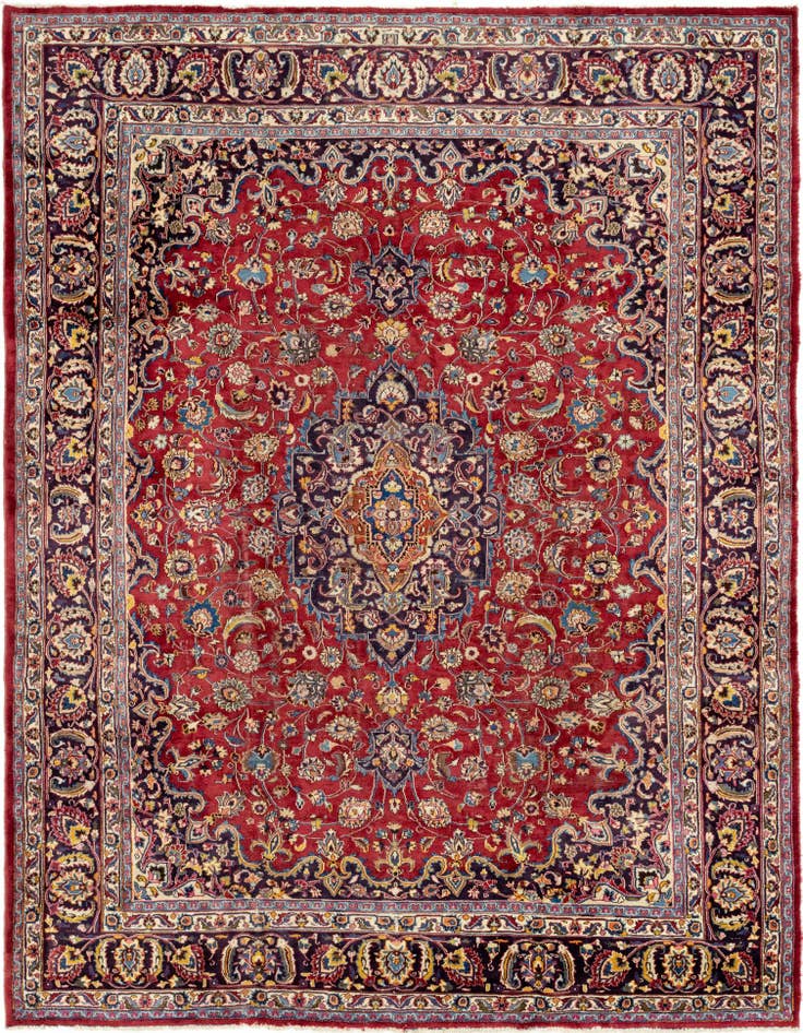 Detail image of 9' 7 x 12' 9 Hand Knotted Mashad Persian Wool Rug