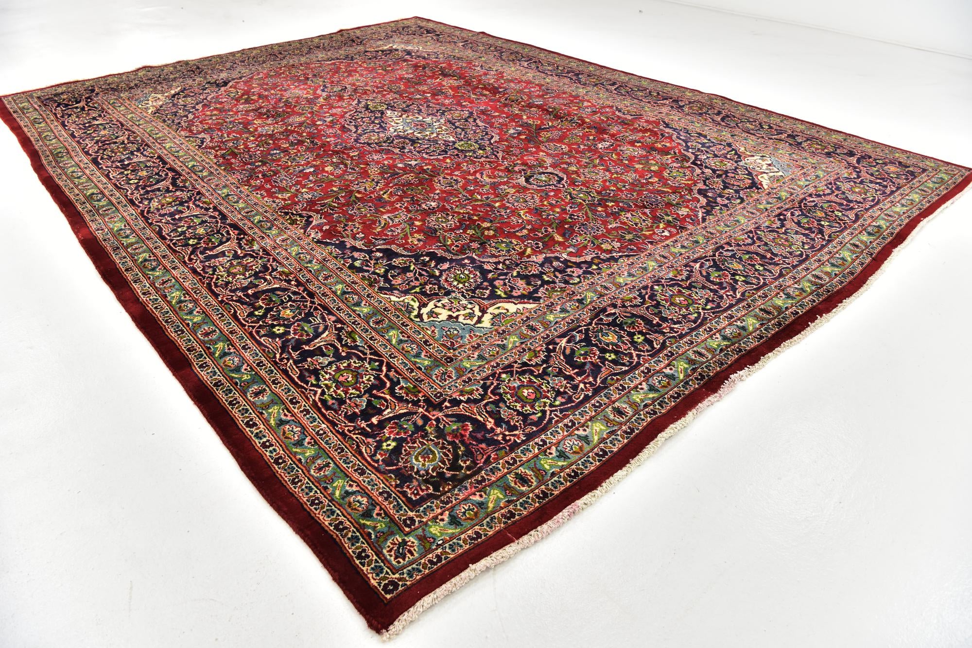 9' 8 x 12' 9 Hand Knotted Mashad Persian Wool Rug