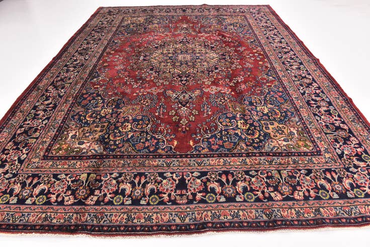 Detail image of 9' 8 x 12' 8 Hand Knotted Mashad Persian Wool Rug