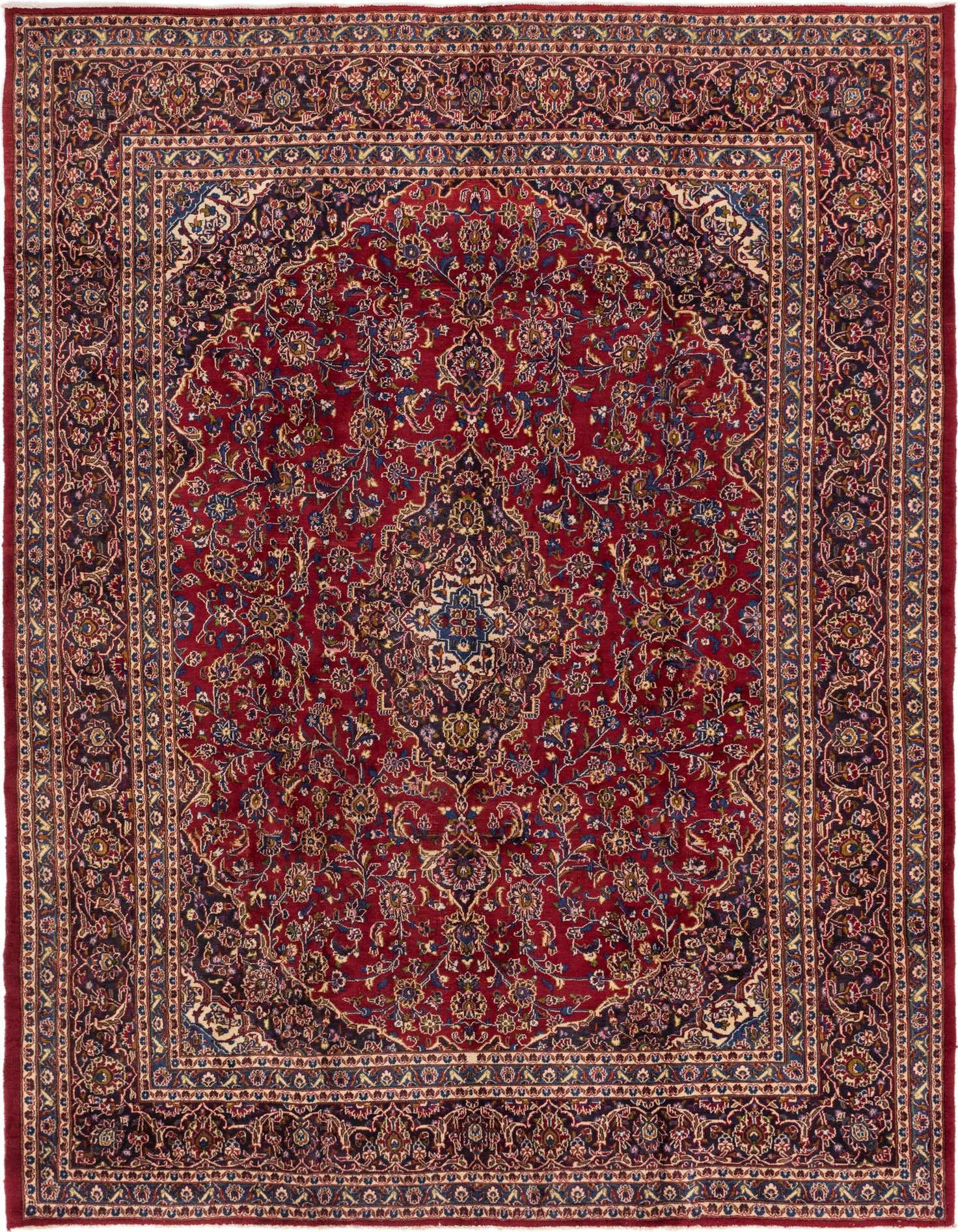 9' 6 x 12' 10 Hand Knotted Mashad Persian Wool Rug