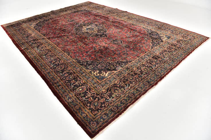 Detail image of 9' 6 x 12' 9 Hand Knotted Mashad Persian Wool Rug