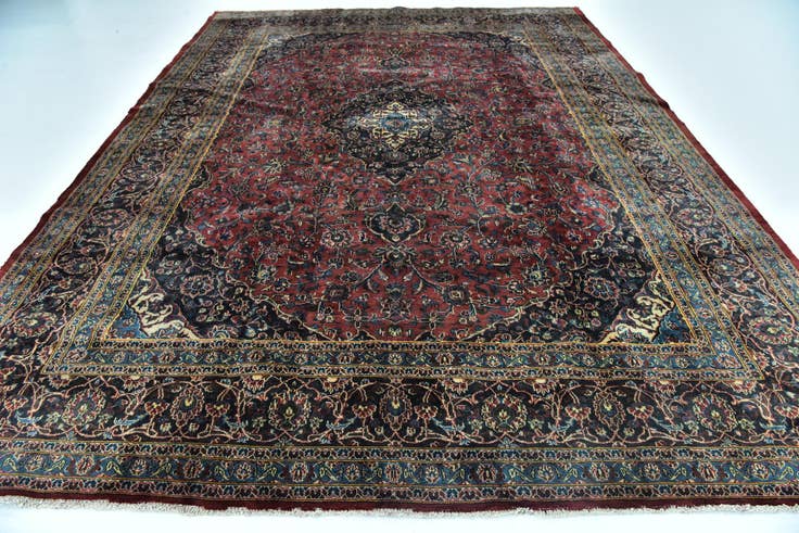 Detail image of 9' 6 x 12' 9 Hand Knotted Mashad Persian Wool Rug