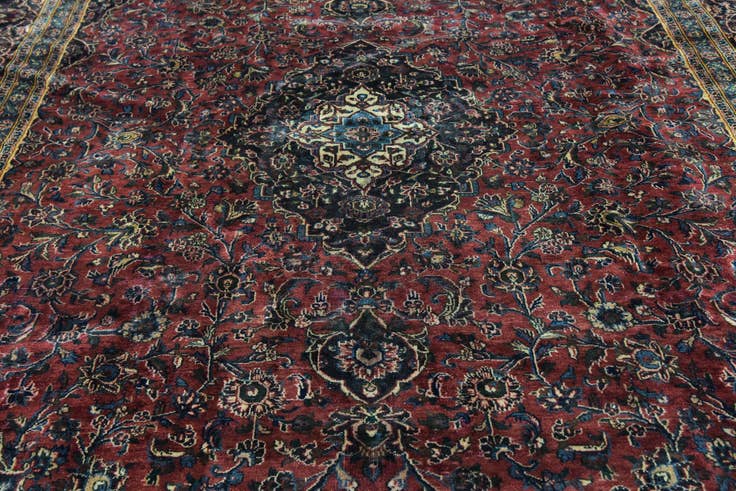 Detail image of 9' 6 x 12' 9 Hand Knotted Mashad Persian Wool Rug