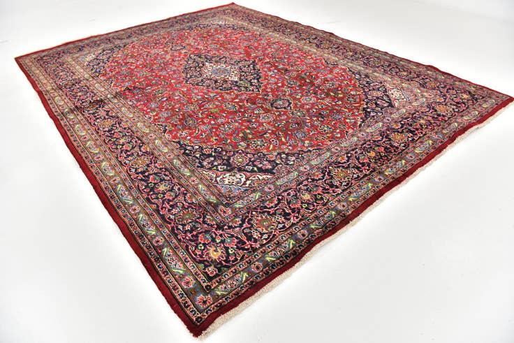 Detail image of 9' 6 x 12' 7 Hand Knotted Mashad Persian Wool Rug