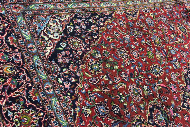 Detail image of 9' 6 x 12' 7 Hand Knotted Mashad Persian Wool Rug